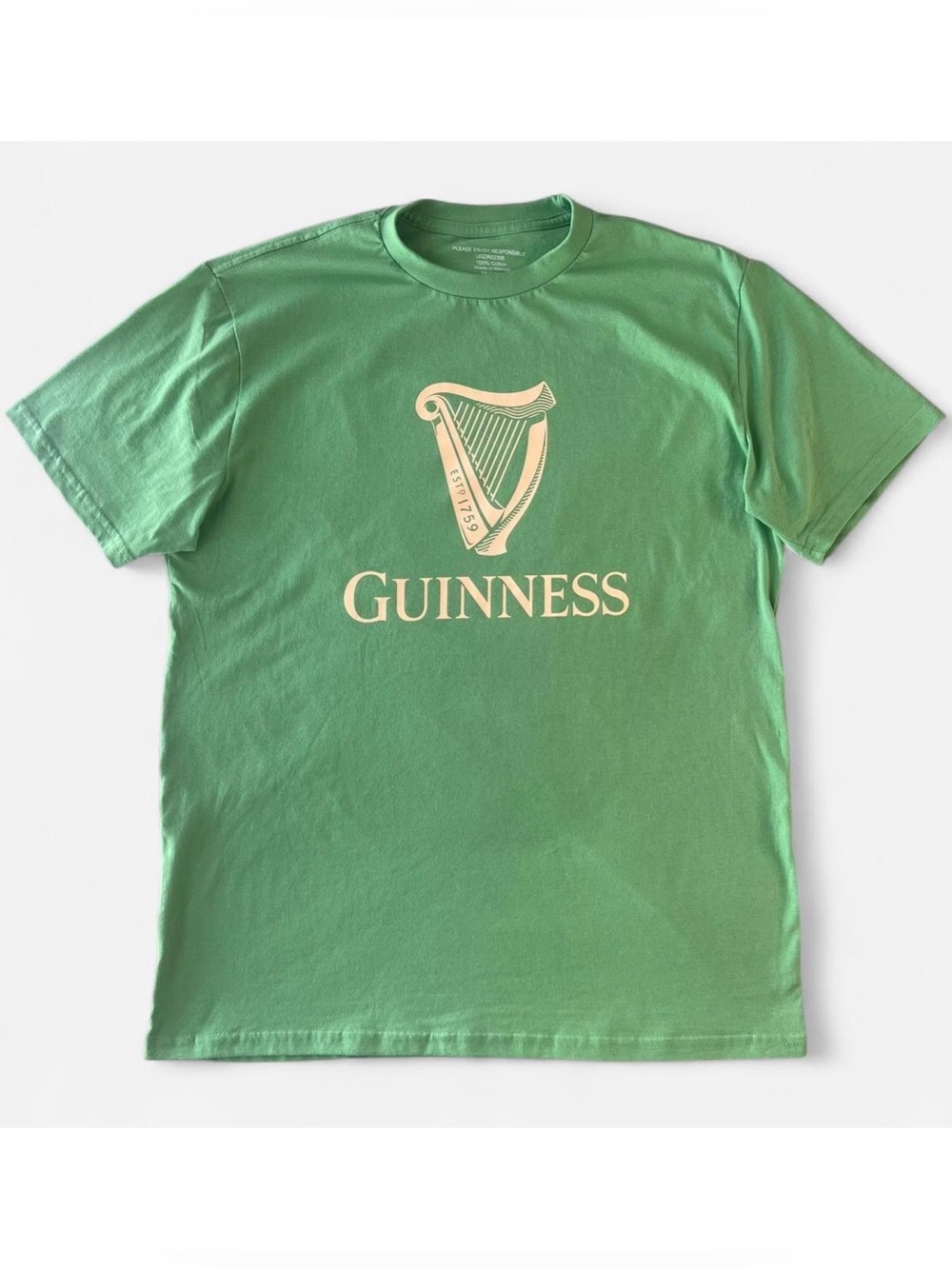 Guinness Beer Green Tshirt Harp Logo Short Sleeve Crew Neck Unisex Men’s Large